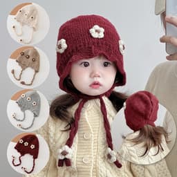 M168 Mũ Len Bé Gái Đính Hoa Xinh Xắn, Mũ Giữ Ấm Cho Bé 1-5 TUỔI 4