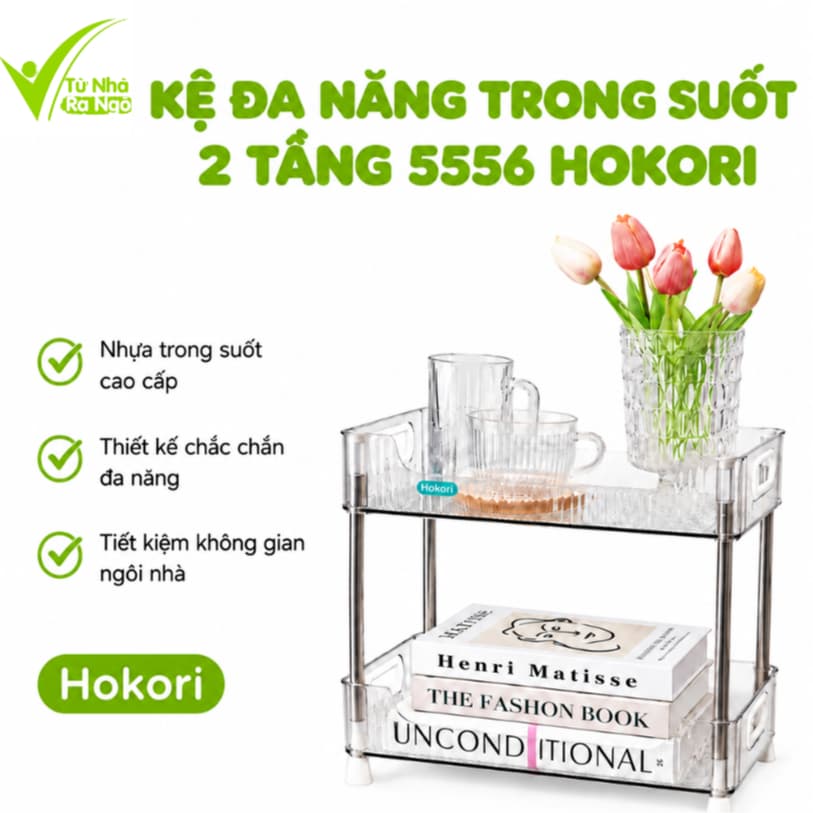 Kệ Đa Năng Chữ Nhật 5556 Hokori Nhựa Trong Suốt Cao Cấp Hai Tầng Tiết Kiệm Không Gian Gọn Gàng GD383