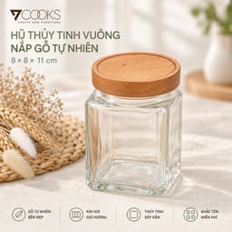 Hũ thủy tinh nắp gỗ 7COOKS đựng trà cà phê gia vị, có khắc tên theo yêu cầu 1