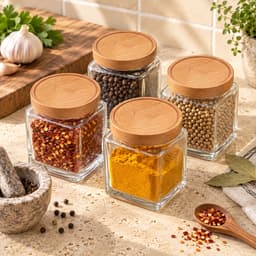 Hũ thủy tinh nắp gỗ 7COOKS đựng trà cà phê gia vị, có khắc tên theo yêu cầu 7