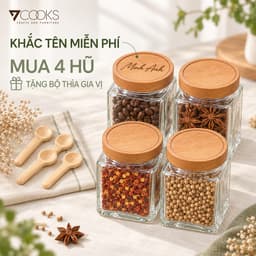 Hũ thủy tinh nắp gỗ 7COOKS đựng trà cà phê gia vị, có khắc tên theo yêu cầu 2