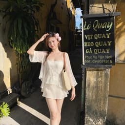 Sét vay Tiểu Thư Áo Ren Babydoll Phối Choàng Tay Lỡ Mềm Và Chân Váy Lụa Ngắn Dịu Dàng 3