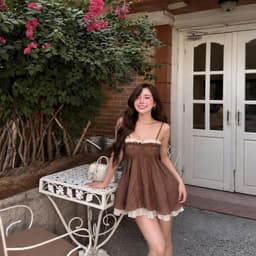 (Tặng Quần) Váy Quây Ngực Nhún Bèo Phối Màu Nâu Kem Tiểu Thư Hàn Quốc 4