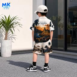 Set Bộ Bé Trai Monte MK Kids Áo Sơ Mi Cộc Tay Và Quần Short Đi Chơi - Chất Lụa Mịn Thoáng Mát Cho Bé 2-10 Tuổi 4