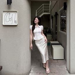 Áo Sơ Mi Nữ Kẻ Sọc Tay Phồng Chiết Eo Cổ Đức Dáng Peplum Thanh Lịch Công Sở Hàn Quốc 3