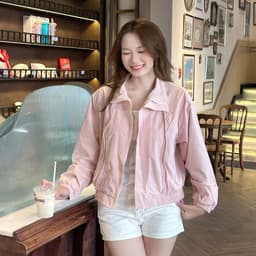Áo khoác gió nữ  Retro 90s - Bomber jacket ngắn cổ bẻ, 4 màu pastel thời thượng, phong cách trẻ trung. 8