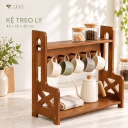 Kệ Treo Ly Gỗ 7COOKS 2 Tầng Có Móc Treo – Decor Góc Cà Phê, Bàn Trà, Khắc Tên Miễn Phí 1