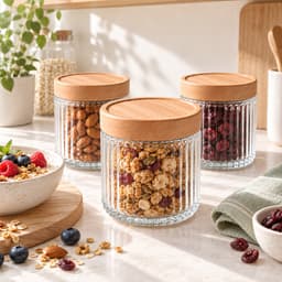 Hũ Thủy Tinh Vân Sọc Nắp Gỗ  7COOKS Cao Cấp, Lọ Đựng Đồ Khô Decor Bếp,Khắc Tên Miễn Phí, Bao Bể Vỡ, Tặng Thìa Gỗ 2