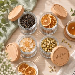 Hũ Thủy Tinh Vân Sọc Nắp Gỗ  7COOKS Cao Cấp, Lọ Đựng Đồ Khô Decor Bếp,Khắc Tên Miễn Phí, Bao Bể Vỡ, Tặng Thìa Gỗ 3