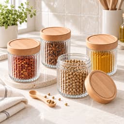 Hũ Thủy Tinh Vân Sọc Nắp Gỗ  7COOKS Cao Cấp, Lọ Đựng Đồ Khô Decor Bếp,Khắc Tên Miễn Phí, Bao Bể Vỡ, Tặng Thìa Gỗ 4