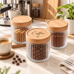 Hũ Thủy Tinh Vân Sọc Nắp Gỗ  7COOKS Cao Cấp, Lọ Đựng Đồ Khô Decor Bếp,Khắc Tên Miễn Phí, Bao Bể Vỡ, Tặng Thìa Gỗ 6