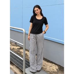 Đồ Bộ Nữ Bigsize ESHOP DB338 Áo Tay Ngắn Phối Quần Sọc Ống Rộng Suông, Set Mặc Nhà Đi Chơi Thoải Mái 2