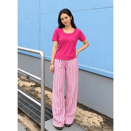 Đồ Bộ Nữ Bigsize ESHOP DB338 Áo Tay Ngắn Phối Quần Sọc Ống Rộng Suông, Set Mặc Nhà Đi Chơi Thoải Mái 3