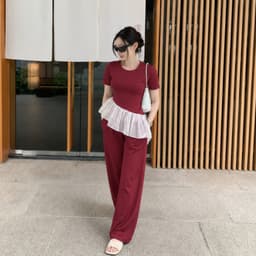 Set Đồ Nữ Bigsize ESHOP MS5009 Áo Thun Tay Ngắn Quần Ống Loe Thun Gân Tăm Co Giãn Có Túi 45-85kg 5