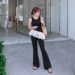 Set Đồ Nữ Bigsize ESHOP MS5009 Áo Thun Tay Ngắn Quần Ống Loe Thun Gân Tăm Co Giãn Có Túi 45-85kg 3