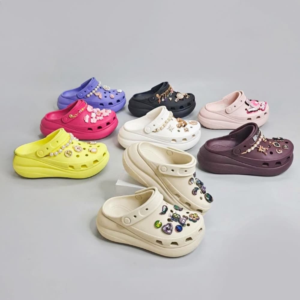 Dép crush unisex đế cao 6 phân full nhựa EVA cao cấp tặng kèm 10 jibbitz sticker, dép sục crush nam nữ đế bánh mỳ 6-7cm
