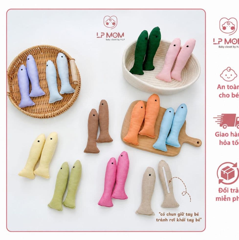 [CÓ SỈ] Set 2 cá cầm tay chống giật mình cho bé khi ngủ, Set gối ôm tay mềm mại cho bé yêu - LP.Mom