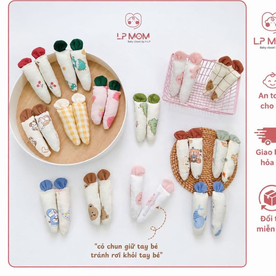 [CÓ SỈ] Set 2 cà rốt cầm tay chống giật mình cho bé khi ngủ, đồ ôm tay cho bé muslin mềm mại -LP.Mom