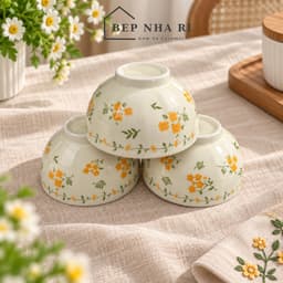 Bộ Bát Đĩa Gốm Sứ Họa Tiết Hoa Cúc Vàng CAO CẤP Dùng Cho Bữa Ăn Gia Đình, Quà Tặng Tân Gia Ý Nghĩa 5