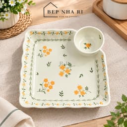 Bộ Bát Đĩa Gốm Sứ Hoa Cúc Vàng CƠ BẢN Dùng Cho Bữa Ăn Gia Đình, Quà Tặng Tân Gia Ý Nghĩa 9
