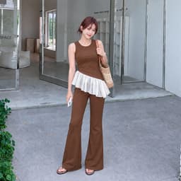 Set Đồ Nữ Bigsize ESHOP MS5009 Áo Thun Tay Ngắn Quần Ống Loe Thun Gân Tăm Co Giãn Có Túi 45-85kg 4