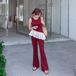 Set Đồ Nữ Bigsize ESHOP MS5009 Áo Thun Tay Ngắn Quần Ống Loe Thun Gân Tăm Co Giãn Có Túi 45-85kg 2