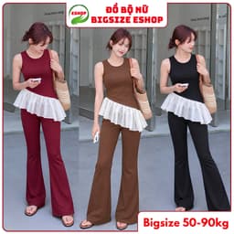 Set Đồ Nữ Bigsize ESHOP MS5009 Áo Thun Tay Ngắn Quần Ống Loe Thun Gân Tăm Co Giãn Có Túi 45-85kg 1