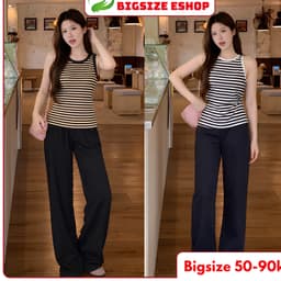 Set Bộ Mặc Nhà Ba Lỗ Mặc Hè Bigsize ESHOP Đồ Bộ Nữ Quần Ống Suông Rộng Chất Thun Gân Tăm Lạnh DB89 1
