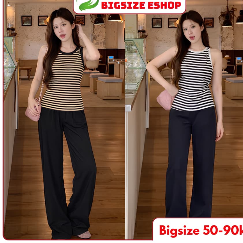 Set Bộ Mặc Nhà Ba Lỗ Mặc Hè Bigsize ESHOP Đồ Bộ Nữ Quần Ống Suông Rộng Chất Thun Gân Tăm Lạnh DB89