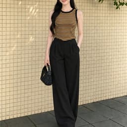 Set Bộ Mặc Nhà Ba Lỗ Mặc Hè Bigsize ESHOP Đồ Bộ Nữ Quần Ống Suông Rộng Chất Thun Gân Tăm Lạnh DB89 7