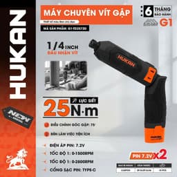 Máy Chuyên Vít Gập HUKAN G1-TD2572D, Lực Siết 25Nm Chỉnh Tốc 2 Cấp - Kèm 2pin 7.2v 2