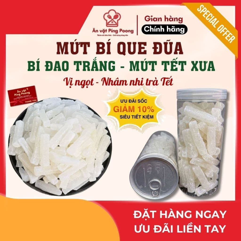 Mứt Bí Đũa Ngọt Nhâm Nhi Trà Tết, Bí Đũa Trắng Hình Que Sợi Dài