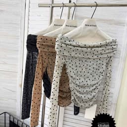 Áo giấy tim phun ánh nhũ trễ vai dài tay mềm 9