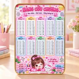 Bảng Cửu Chương, Bảng Thời Khóa Biểu Tráng Gương Cao Cấp - Tặng Bút Viết - KT 20x30cm - Quà Tặng Học Sinh - Bách Mộc 6