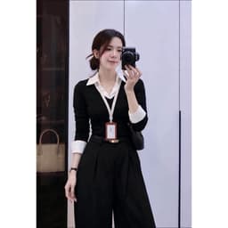 𝑨𝒏𝒏 𝑺𝒕𝒖𝒅𝒊𝒐 Áo Thun Nữ Dài Tay Phối Cổ Sơ Mi 𝐄𝐍.𝐄𝐍 10930, Áo Thun Cổ Bẻ Tay Dài Form Ôm Phong Cách Hàn Quốc 8