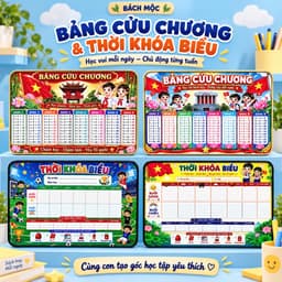 Bảng Cửu Chương, Bảng Thời Khóa Biểu Tráng Gương Cao Cấp - Tặng Bút Viết - KT 20x30cm - Quà Tặng Học Sinh - Bách Mộc 1