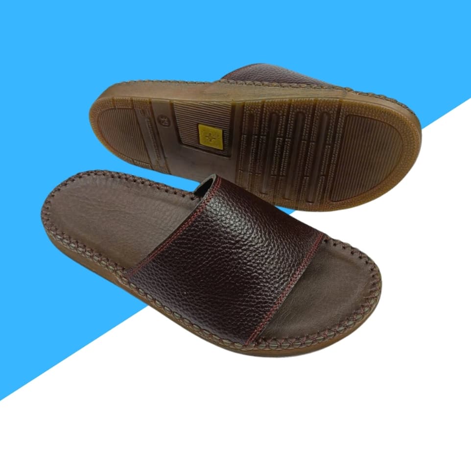 Dép nam quai ngang da bò mềm mại  đế doctor đúc dẻo êm chân  đơn giản không trang trí dễ vệ sinh dễ phối đồ