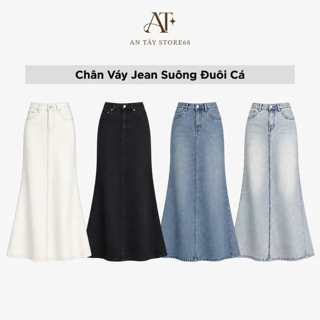 Chân Váy Jean Nữ Dáng Suông Đuôi Cá AN TÂY - Váy Bò Dài Hack Dáng Tôn Dáng #7915