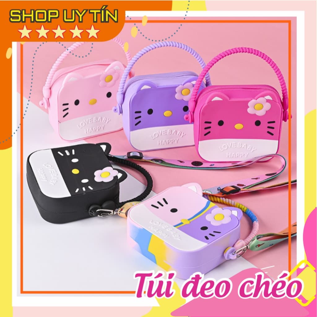 [size trung] Túi xách silicon hình hello kitty 2 trong 1 cầm tay đeo chéo thời trang đựng bao bì lì xì, mỹ phẩm