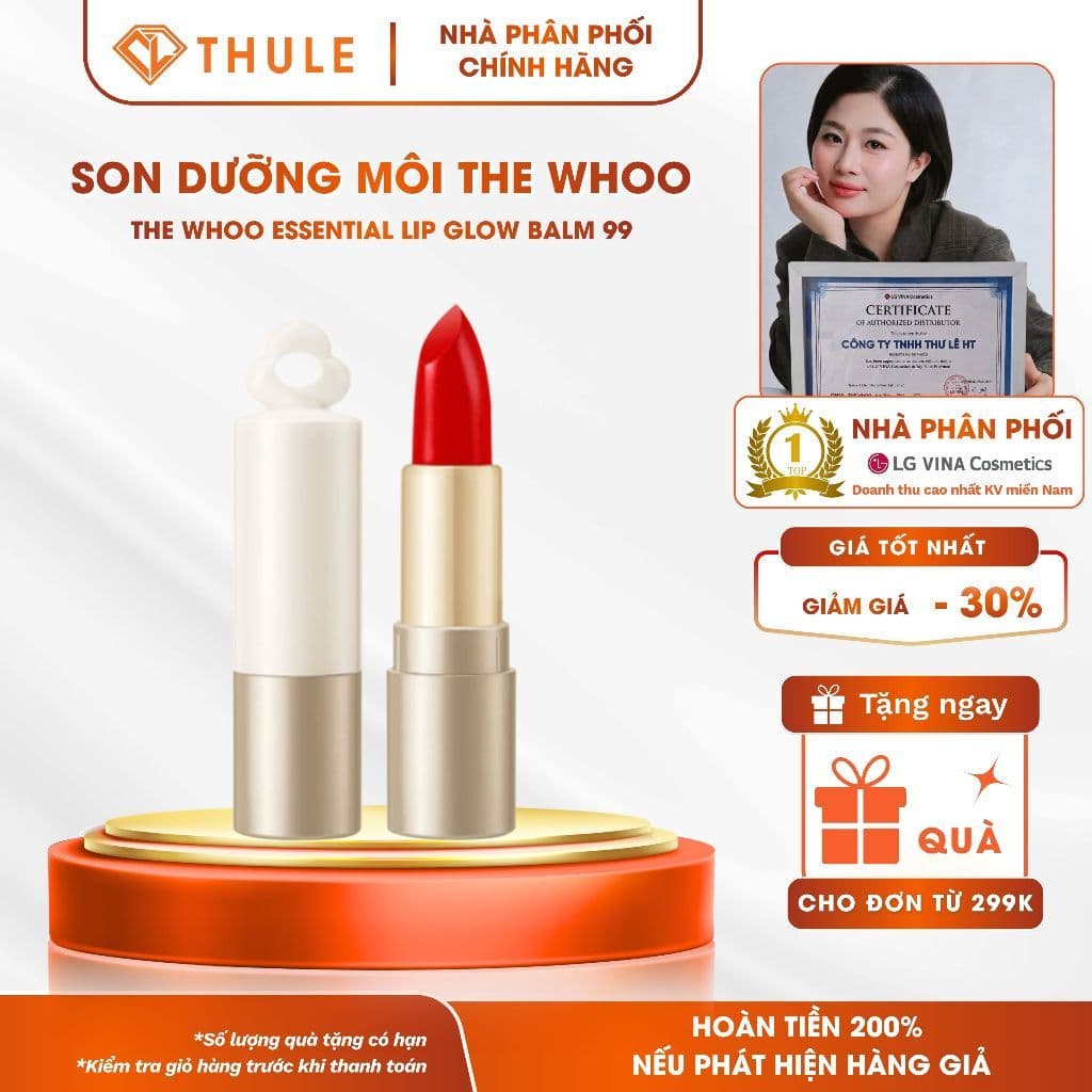Son Dưỡng Môi Có Màu Cao Cấp The Whoo Essential Lip Glow Balm Giữ Ẩm Căng Mịn Môi