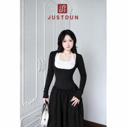 Áo Thun Nữ Dài Tay Phối Yếm Ôm Body JUSTDUN T2A - Cổ Yếm Siêu Nhẹ, Co Giãn Tốt, Thoáng Mát 7