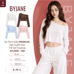 [ MỞ BÁN ] Áo Thun Croptop Trễ Vai Tay Dài Nữ Chất Giấy Premium Vân Tuyết Hoa BYJANE - 708 1
