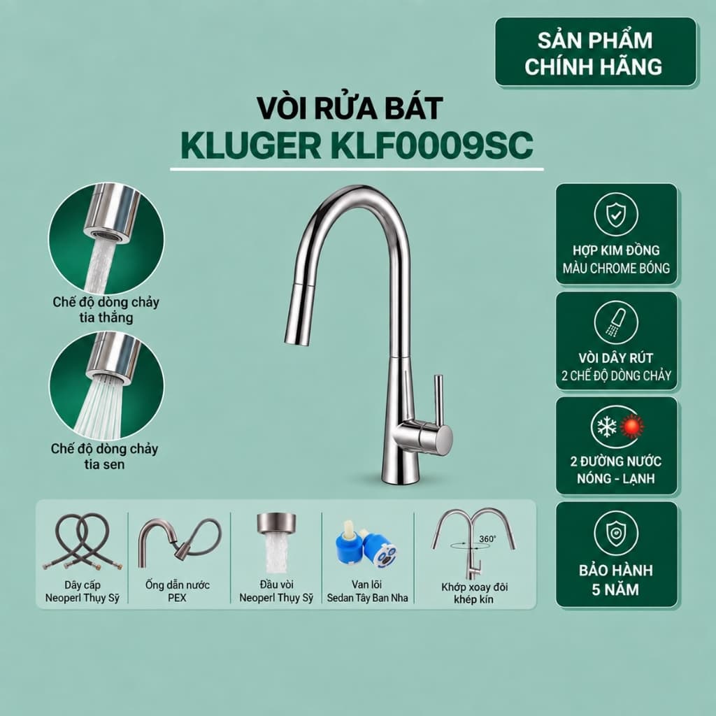Vòi rửa bát Kluger KLF0009SC, Chống bắn nước thế hệ mới
