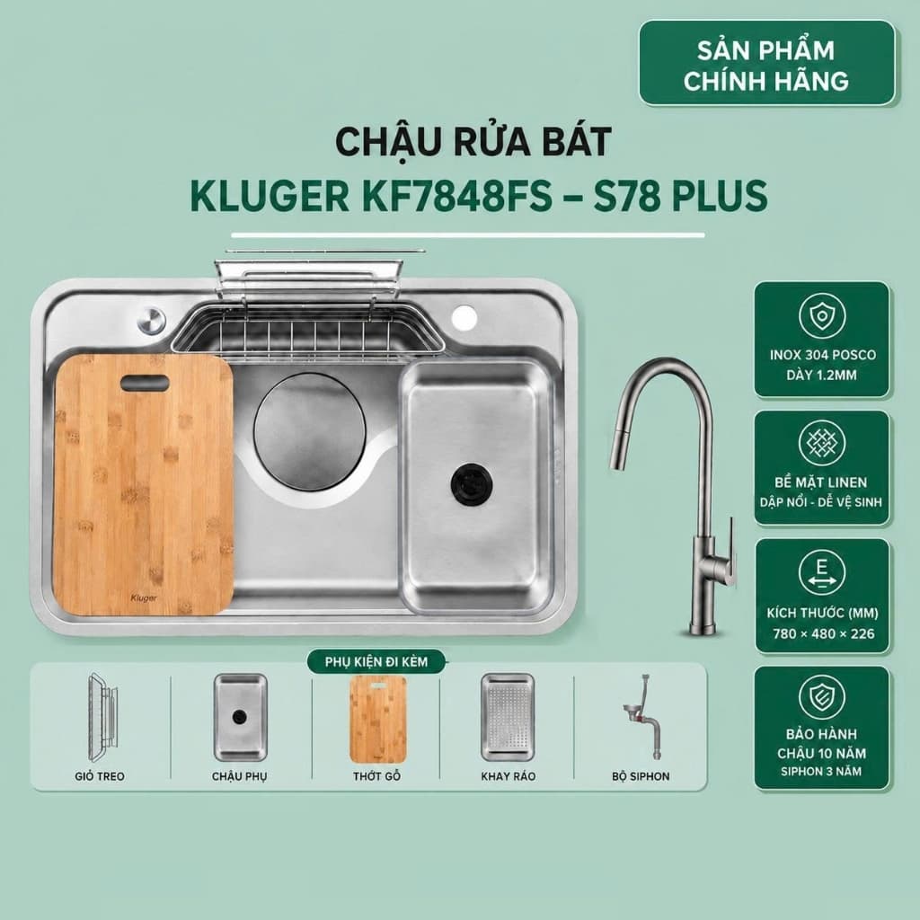 Chậu rửa bát Kluger KF7848FS – S78 Plus | Hàng chính hãng