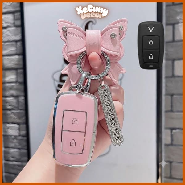 Ốp Khóa Vinfast VF3 Màu Hồng Chất Liệu TPU Cao Cấp Chống Bụi Bẩn Bảo Vệ Chìa Khóa