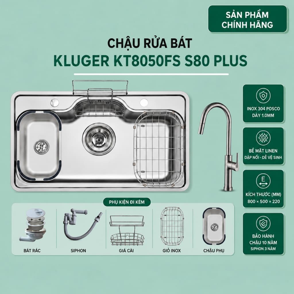 Chậu rửa bát Kluger KT8050FS S80 Plus | Hàng Chính Hãng