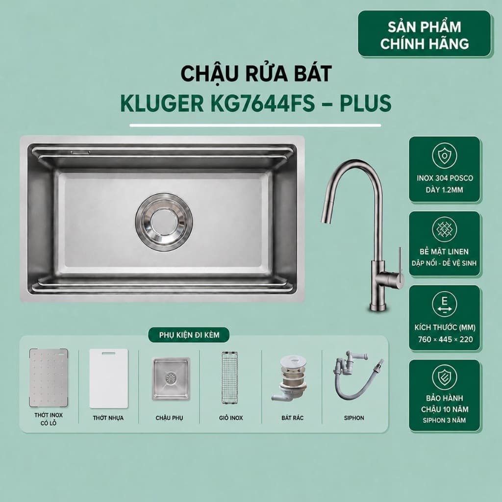 Chậu rửa bát Kluger KG7644FS  Plus | new 2025 | Hàng chính hãng