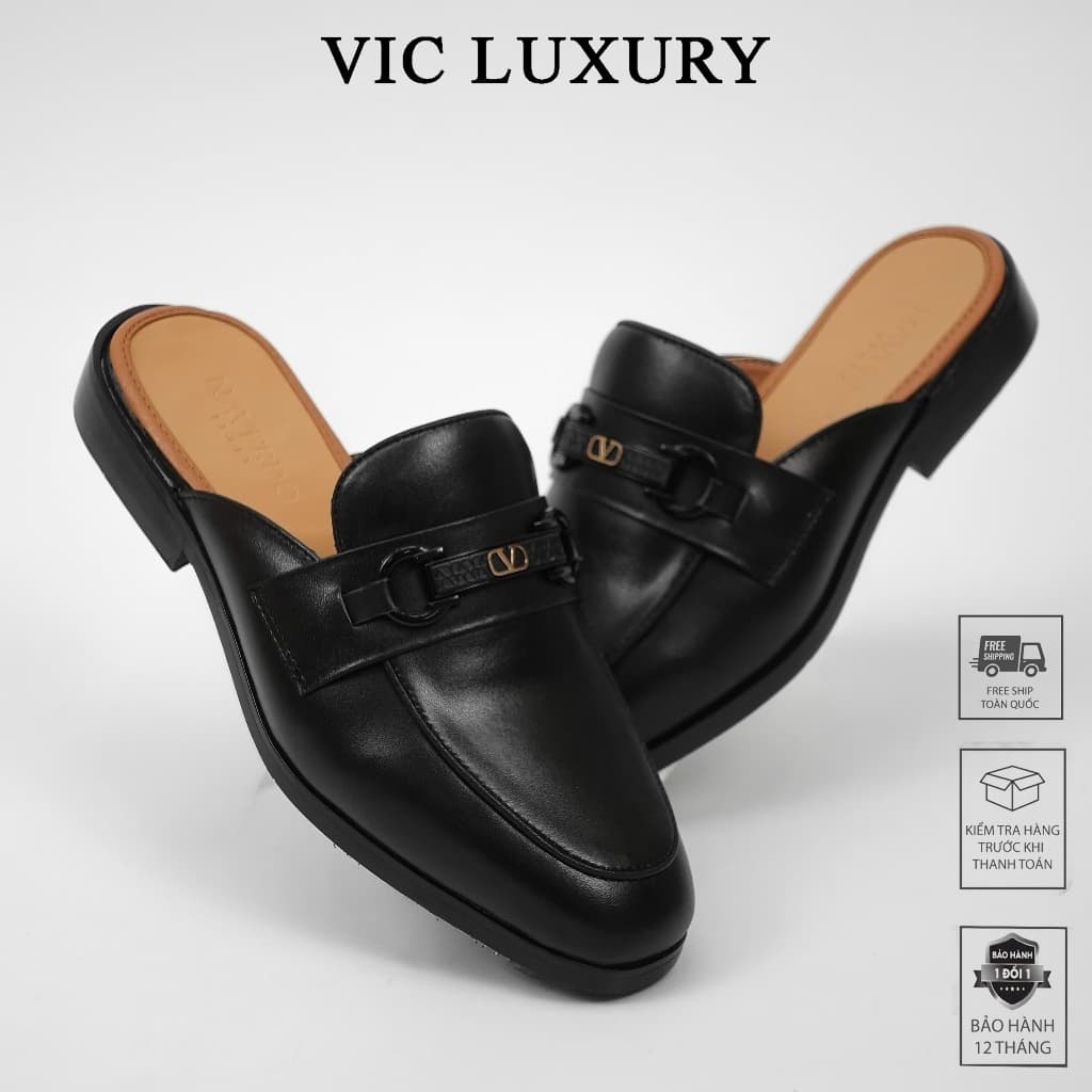MULE LOAFER NAM DA ĐEN,FORM GIÀY THANH LỊCH,ĐIỂM NHẤN KHÓA KIM LOẠI HIỆN ĐẠI,ĐI LÀM HAY ĐI CHƠI ĐỀU HỢP S-7979