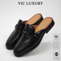 MULE LOAFER NAM DA ĐEN,FORM GIÀY THANH LỊCH,ĐIỂM NHẤN KHÓA KIM LOẠI HIỆN ĐẠI,ĐI LÀM HAY ĐI CHƠI ĐỀU HỢP S-7979 2