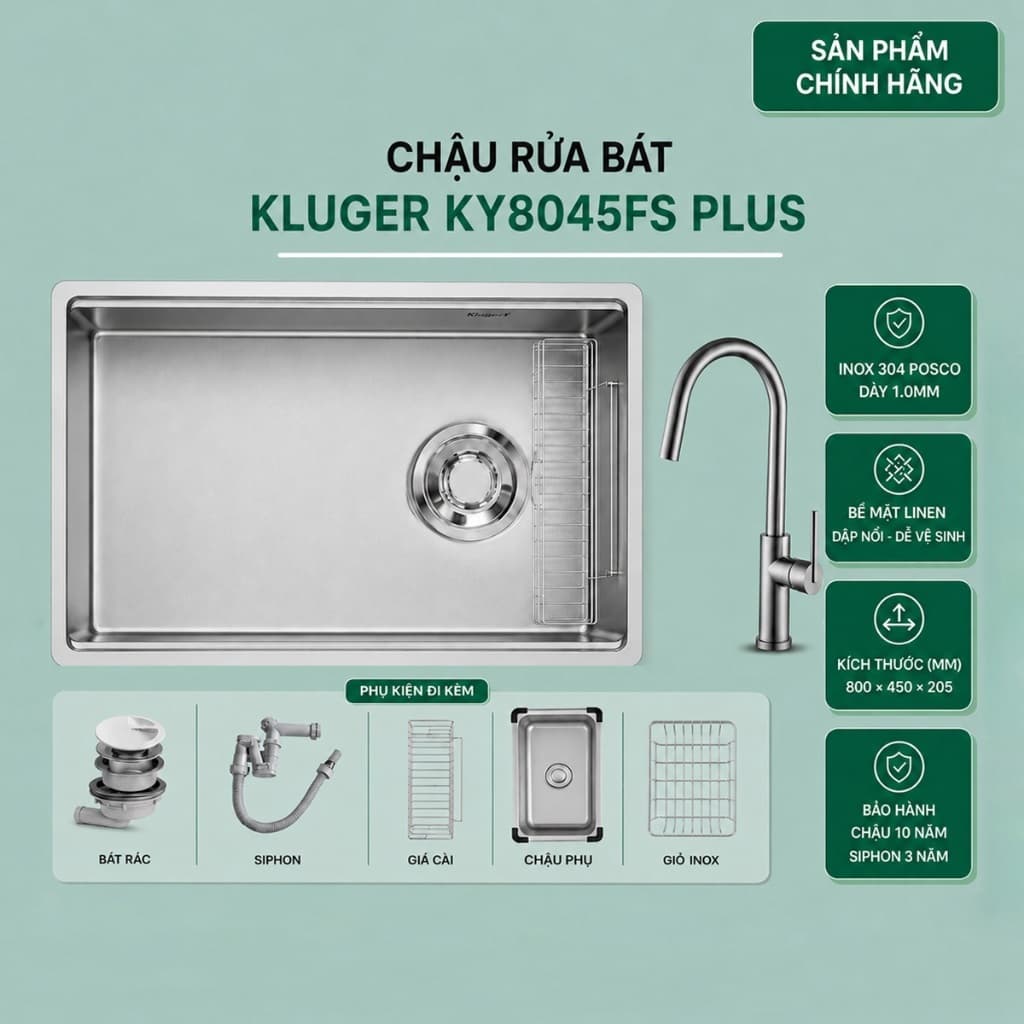 Chậu rửa bát Kluger KY8045FS | Hàng chính hãng